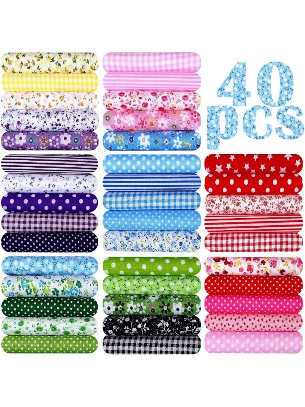 40 Pcs Cotton Fabric Bundle - 20x20 Inch Fat Quarters for Quilting & Patchwork